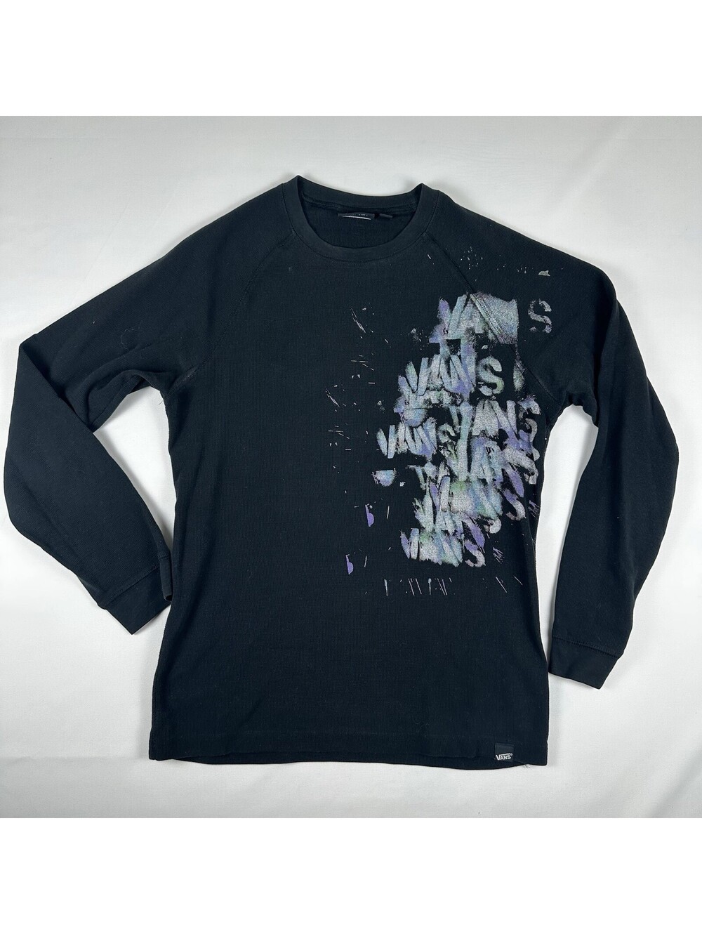 Vans Men's Large Black Graphic Print Waffle Knit Thermal Long Sleeve Shirt